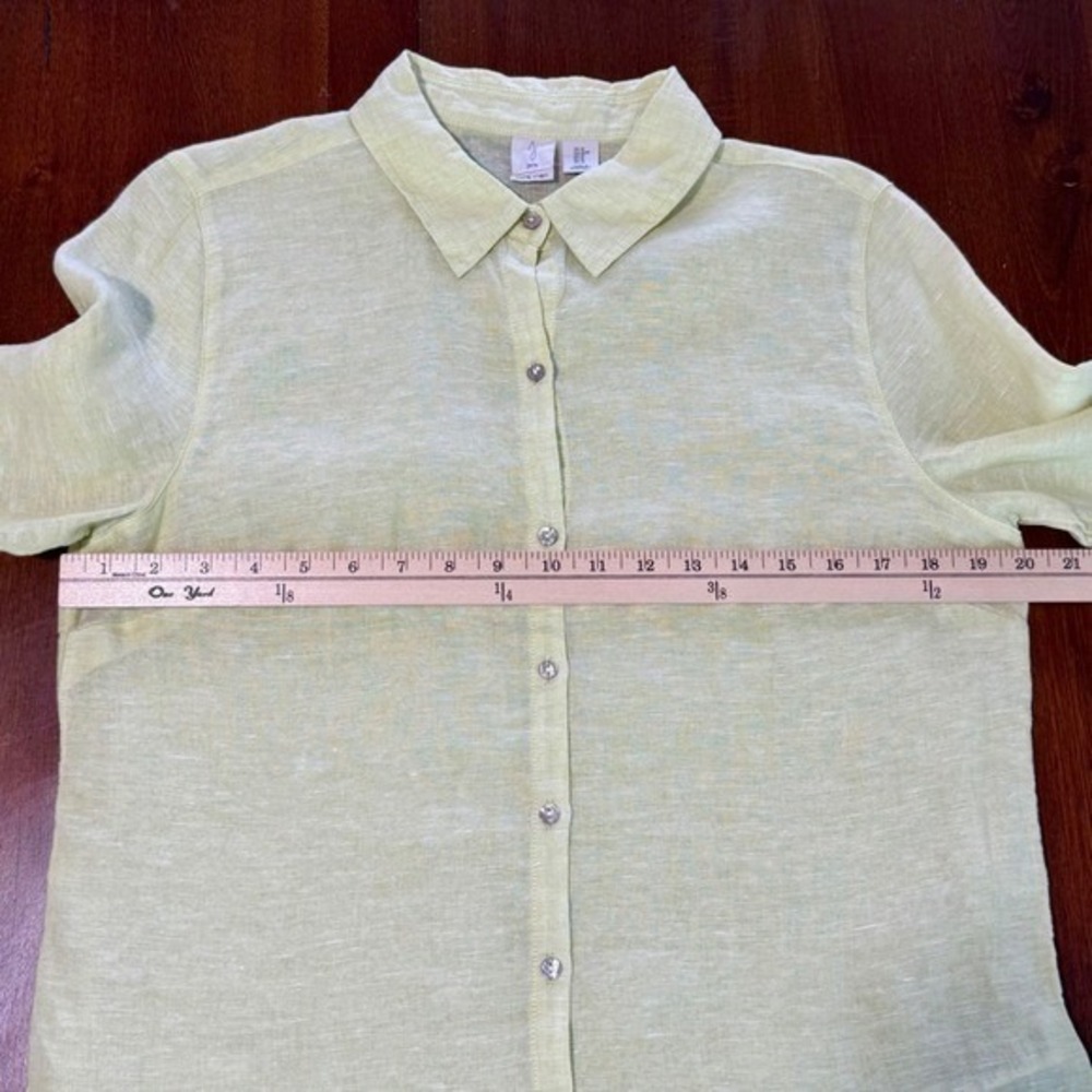 Joie Womens Linen Button Front Shirt Size M Lime Green Long Sleeve Lightweight - Picture 4 of 5